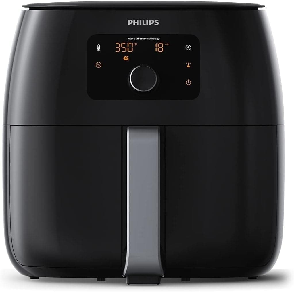 Philips Premium Airfryer XXL, Fat Removal Technology, 3lb/7qt, Rapid Air Technology, Digital Display, Keep Warm Mode, 5 Cooking Presets, HomeID App, Family Sized, Black (HD9650/96)