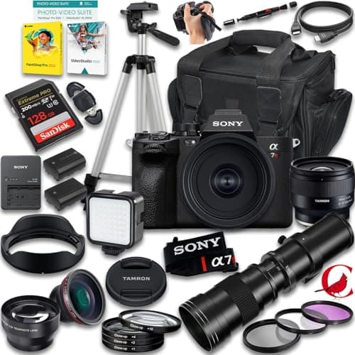 Sony a7R V Mirrorless Camera with Tamron 24mm f/2.8 Di III OSD M 1:2 and 420-800mm f/8 Manual Super HD Telephoto Lens + 128 GB Memory + Extra Battery + Camera Case + More (33pc Bundle)