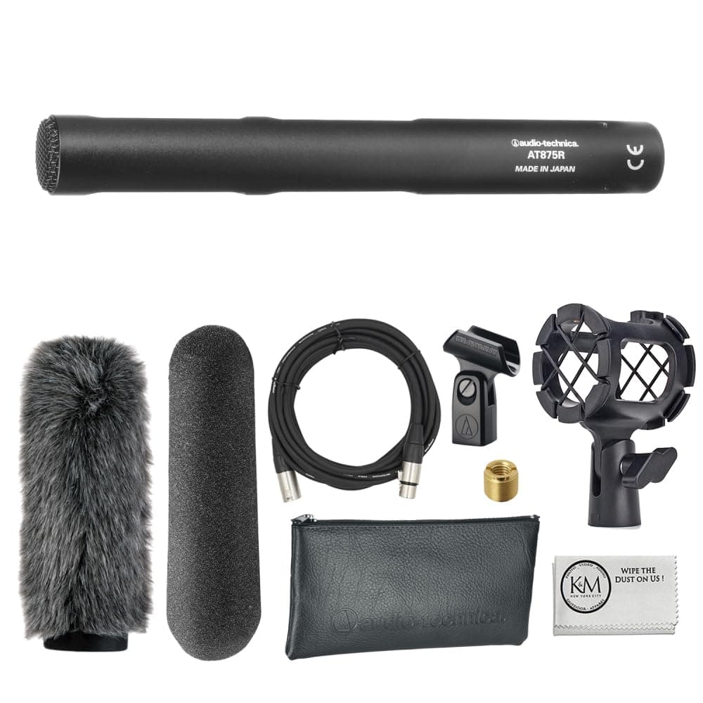 Audio-Technica AT875R Short Shotgun Microphone with Shockmount + Windshield + 20ft XLR Microphone Cable + Cleaning Cloth (5 Items)
