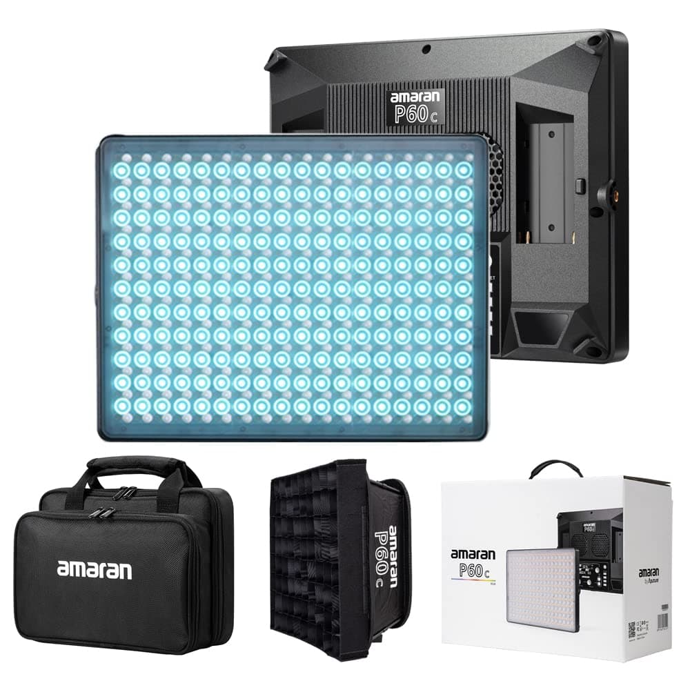 Aputure amaran P60c LED Panel Video Light RGBWW 60w CRI 95+ TLCI 96+,CCT 2500K~7500K App Control,10 Lighting FX with Softbox Carrying Case Studio Light Photography Lighting