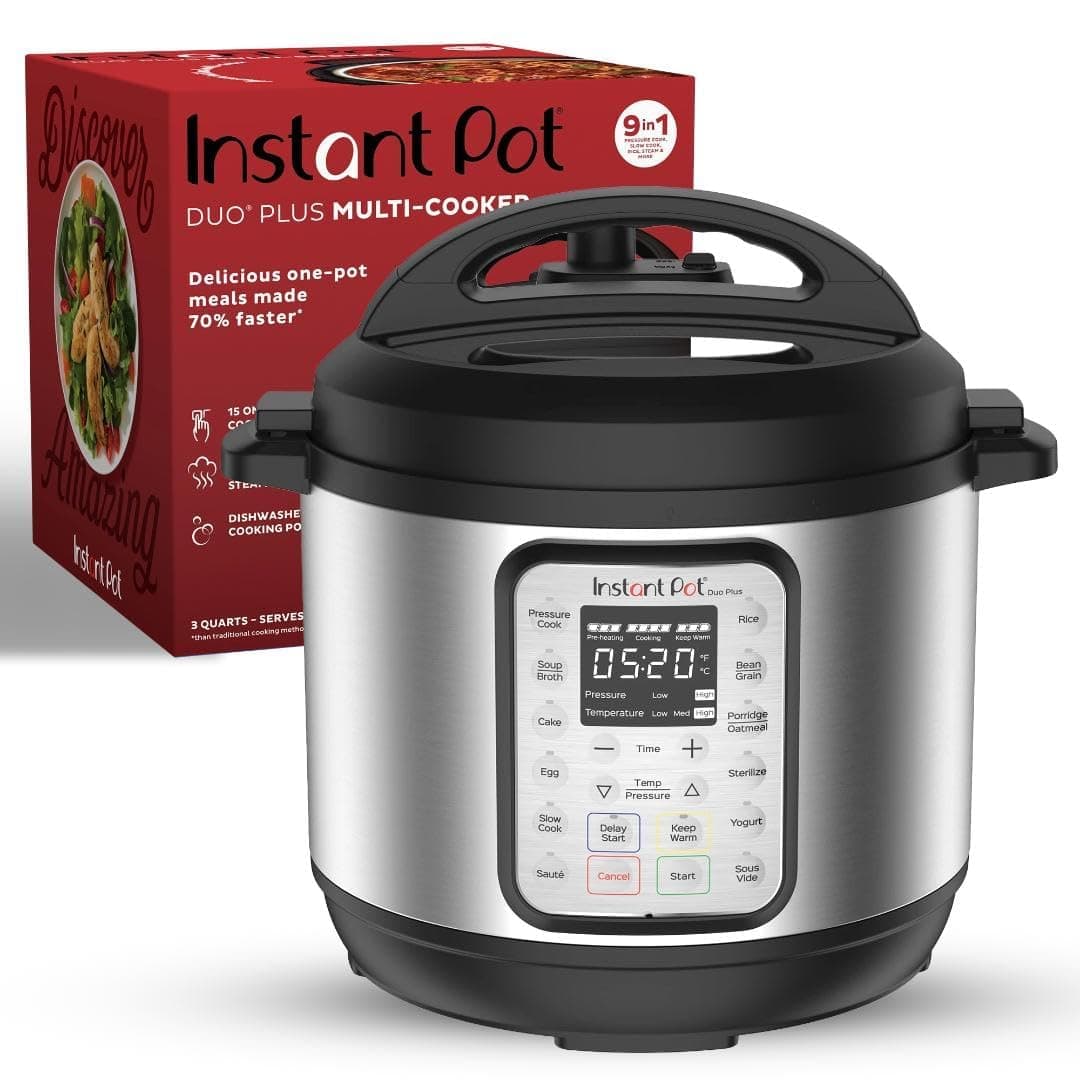 Instant Pot Duo Plus 9-in-1 Multicooker, Pressure Cooker, Slow Cook, Rice Maker, Steamer, Sauté, Yogurt, Warmer & Sterilizer, Includes App With Over 800 Recipes, Stainless Steel, 6 Quarts
