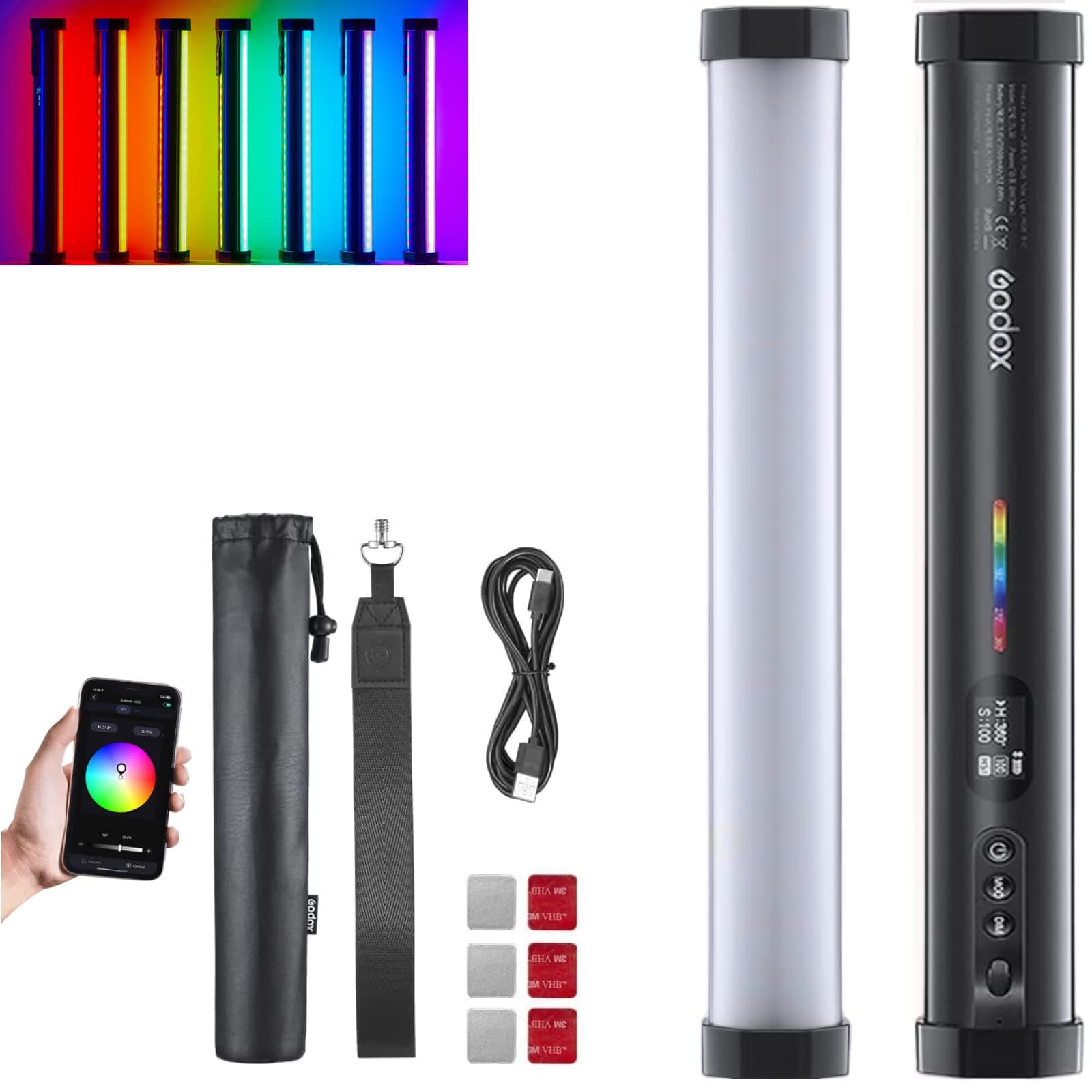 Godox TL30 RGB Tube Light, CRI 97+ TLCI 99+ Handheld Full Color LED Video Light Wand, 2700K-6500K Dimmable LED Light Stick, 37 FX Light Effects, 2900mAh Battery, Bluetooth APP Control