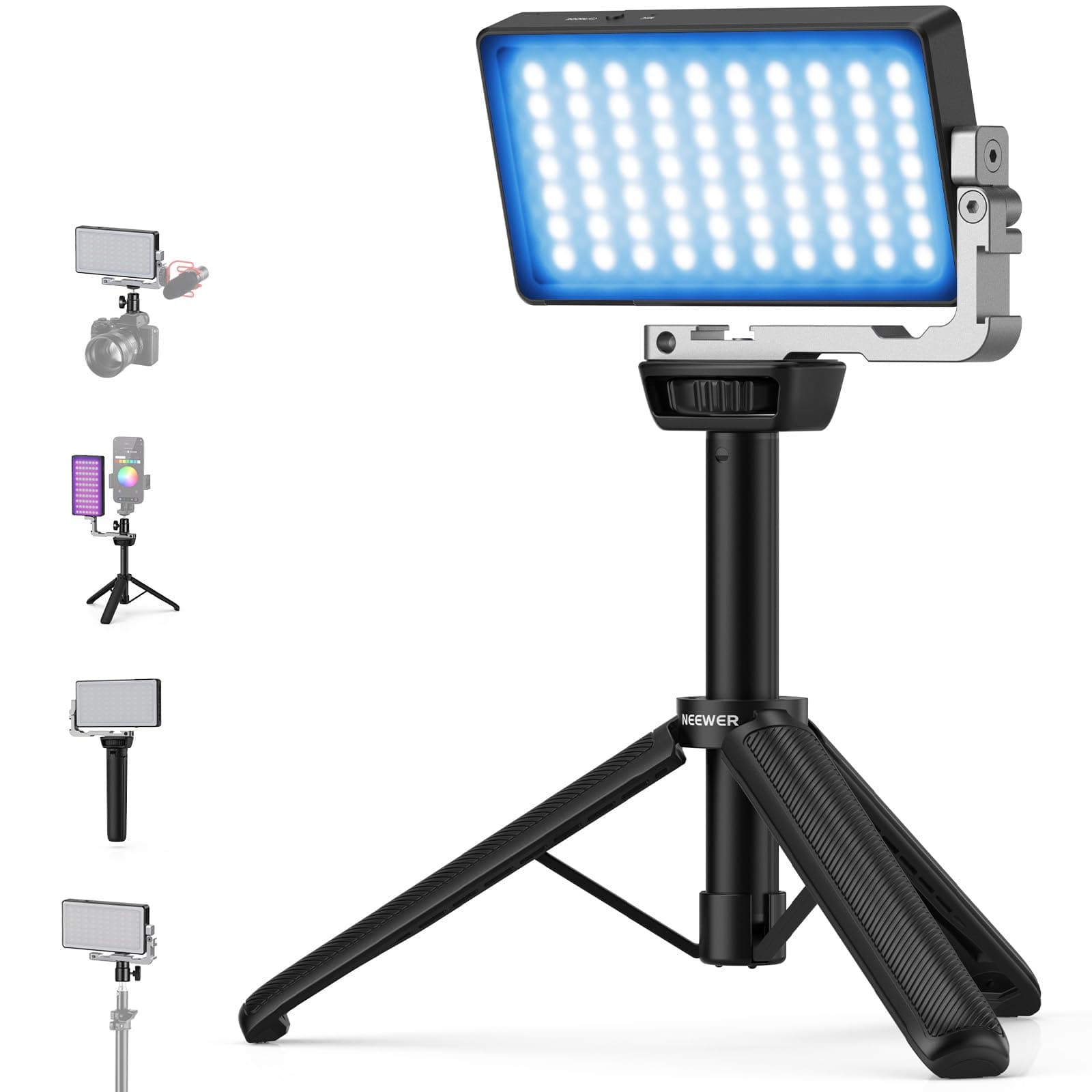 NEEWER 12W RGB Video Light, On Camera LED Panel Key Lighting for Streaming Selfie, 2500K-10000K CRI97+ App/2.4G Control 4300mAh Battery Desk Tripod Stand for Vlogging Video Recording Podcast, SL90
