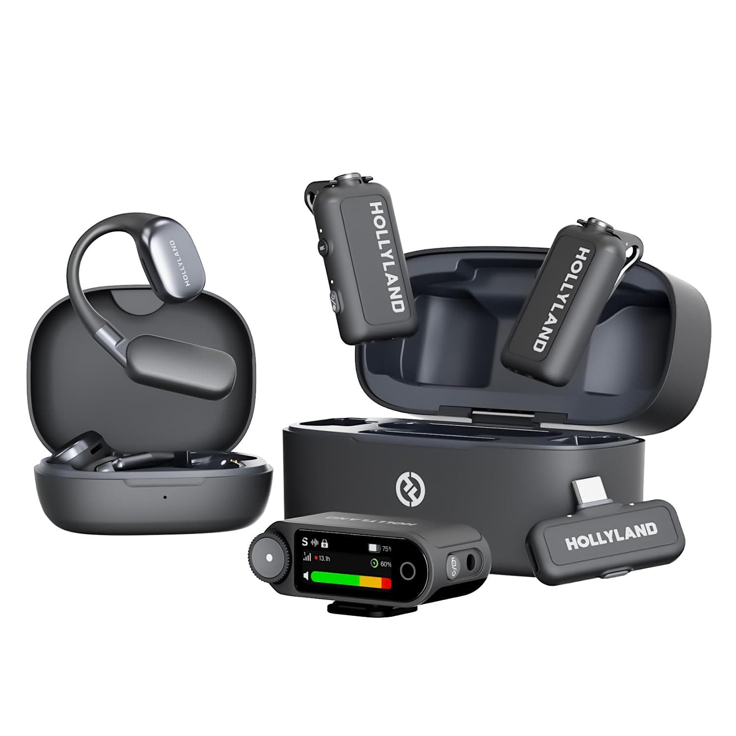 Hollyland Lark MAX 2 Wireless Microphone for iPhone/Camera/Android, AI Noise Cancel, Wireless Monitoring, 32bit Full-Chain Audio, Timecode (Ultimate Combo, 2TX+2RX+OWS Earphones + Charging Case)