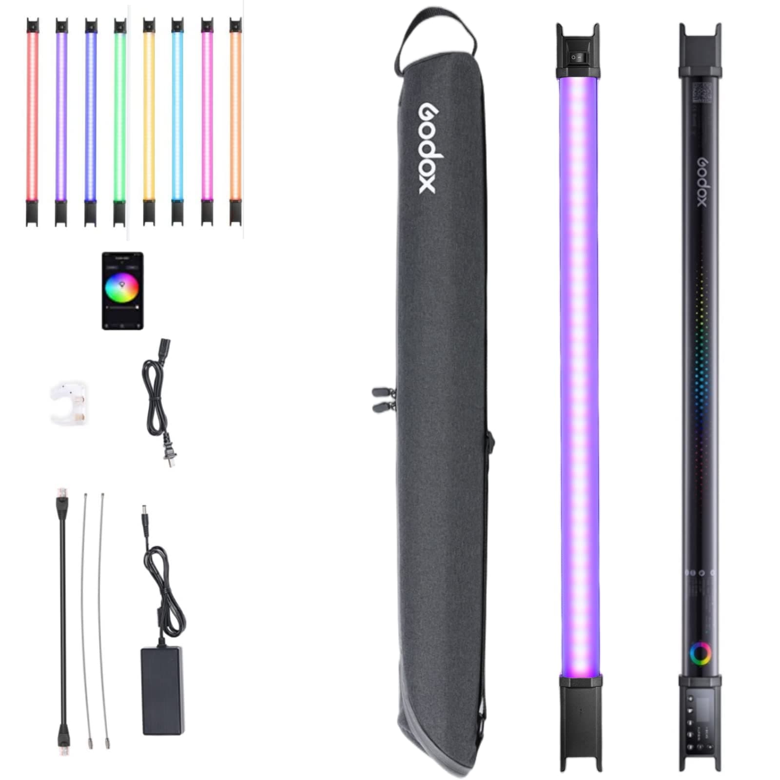 Godox TL60 RGB Tube Light, Full Color RGB LED Video Light, 2700K-6500K Rechargeable Dimmable LED Light Stick, CRI 96+, TLCI 98+ with Built-in 2600mAh Battery and APP DMX Control