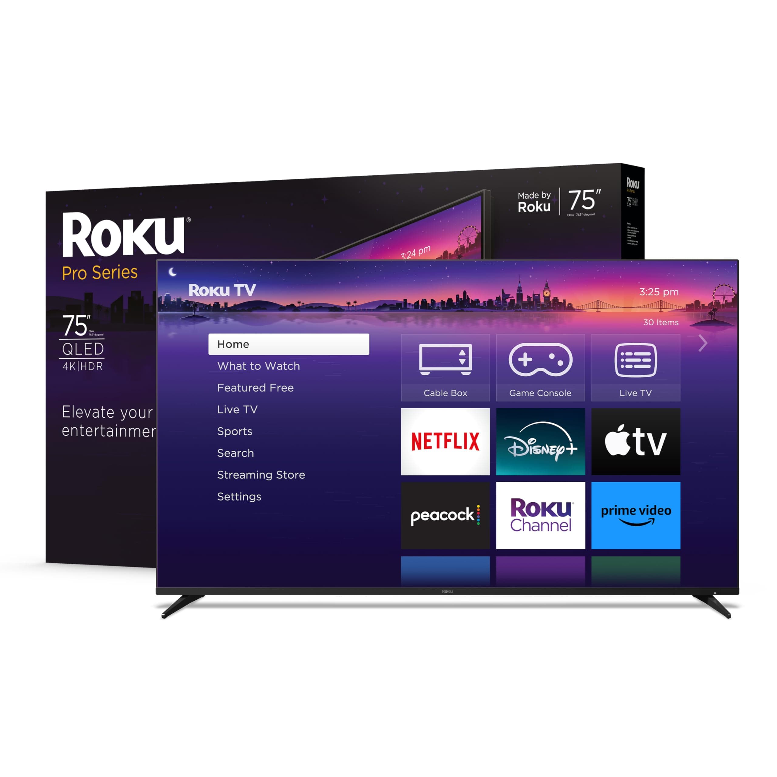Roku Smart TV – 75-Inch Pro Series 4K QLED RokuTV with Backlit Roku Voice Remote Pro, Dolby Vision IQ, 120Hz Refresh Rate – Live Local News, Sports, Gaming