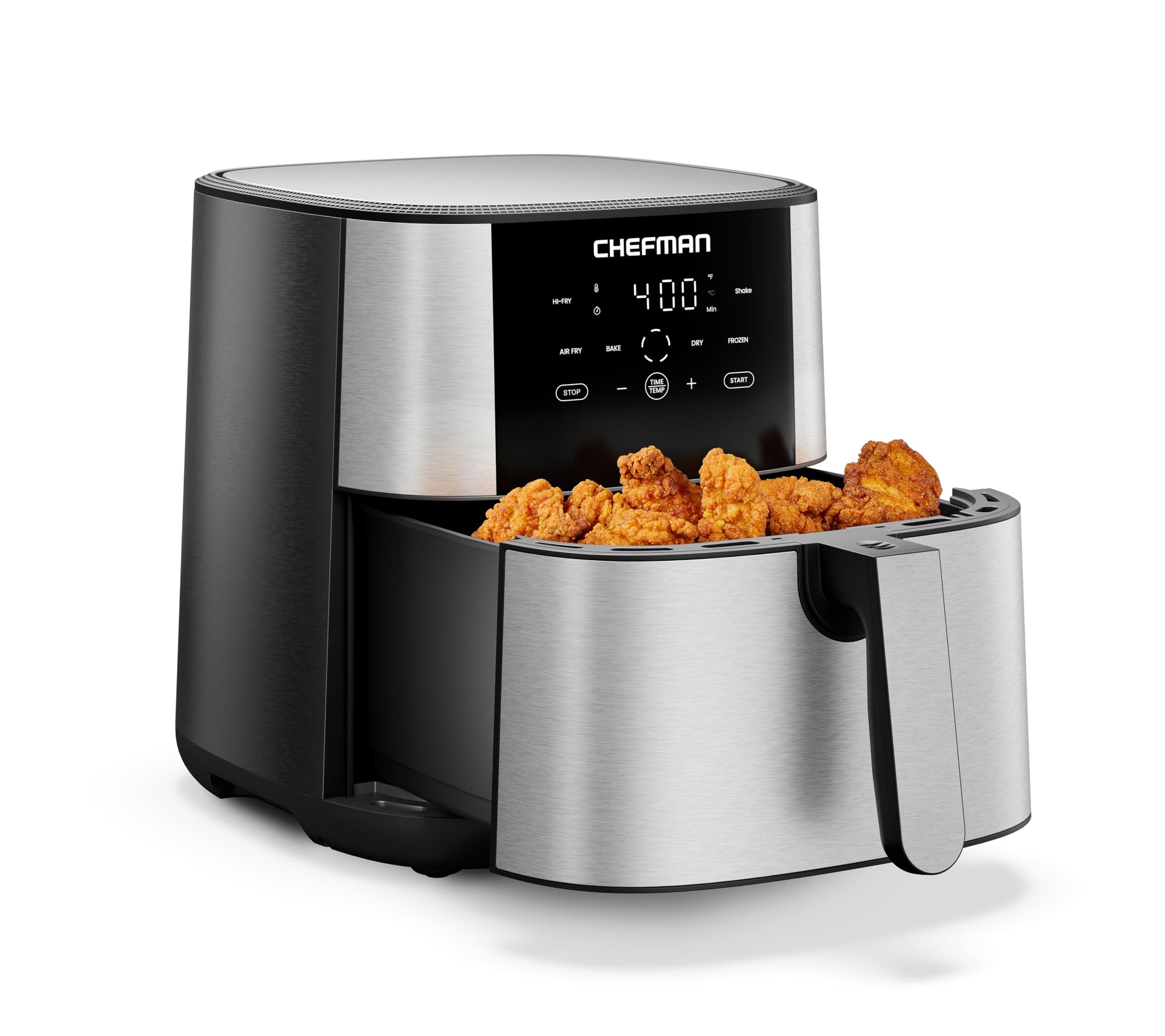 Chefman Air Fryer 8 Qt | TurboFry® 4-in-1 with 450°F Hi-Fry Option for Crispier Results | Bake, Dehydrate, Frozen | XL Nonstick Dishwasher-Safe Basket | Stainless Steel