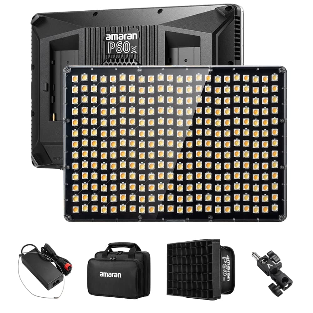 Aputure Amaran P60x 60W Output Bi-Color Lensed LED Panel Video Light 5070+ lux, CRI 95+, TLCI 97+, Color Temperature 3200K~6500K, APP Control & 4 Built-in Lighting FX, Softbox, Carring Case