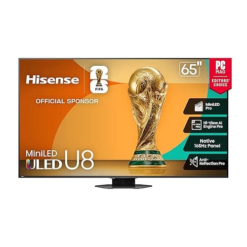Hisense 65" Class U8 Mini-LED ULED 4K UHD Google Smart TV (65U8QG, 2025 Model) - QLED, Native 165Hz, VRR 288, Up to LD5600, 5000 Nits, HDR10+, Dolby Vision IQ · Atmos, IMAX Enhanced, 4.1.2 Ch Audio