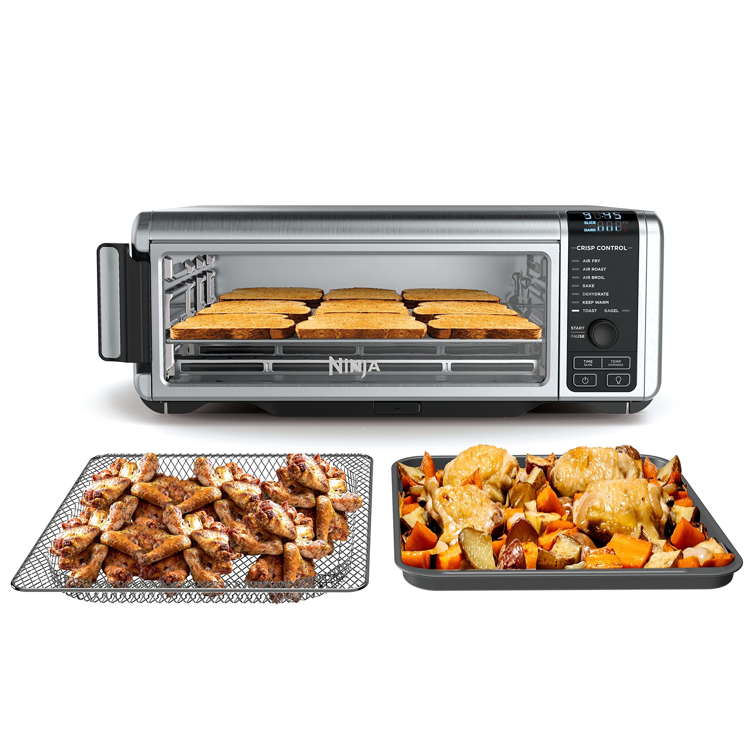 Ninja Digital Air Fryer & Toaster Oven | 8-in-1 Functionality | Flip-Up Design | XL Capacity | Air Fry Basket, Sheet Pan, Wire Rack & Crumb Tray | 1800 Watt | Silver | SP101