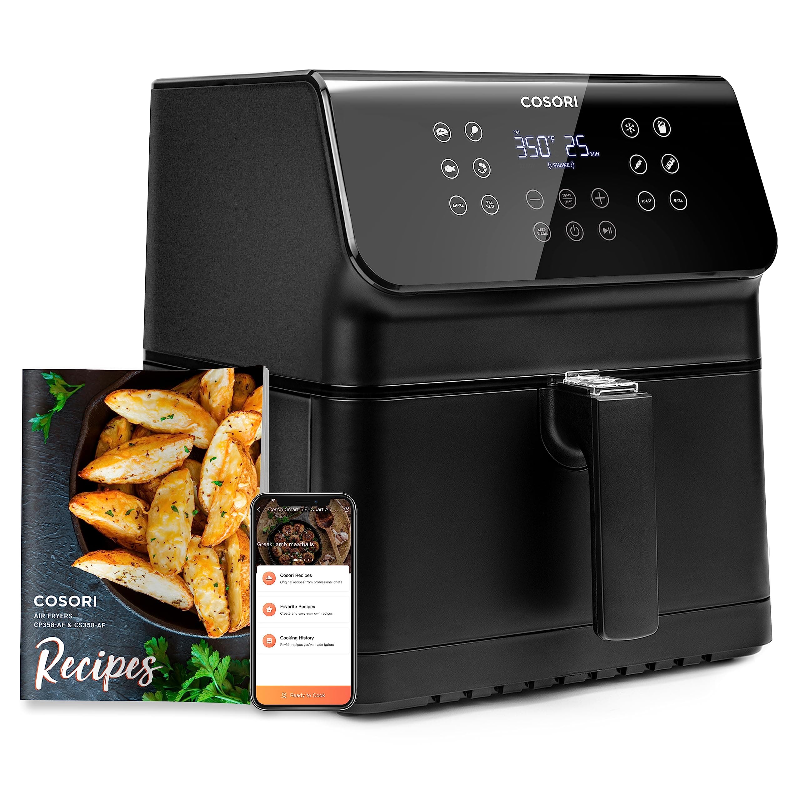 COSORI Air Fryer Pro II 5.8QT that Roast, Bake, Shake Reminder, 8 preset Functions, Cookbook & Online Recipes, Dishwasher-Safe, Black