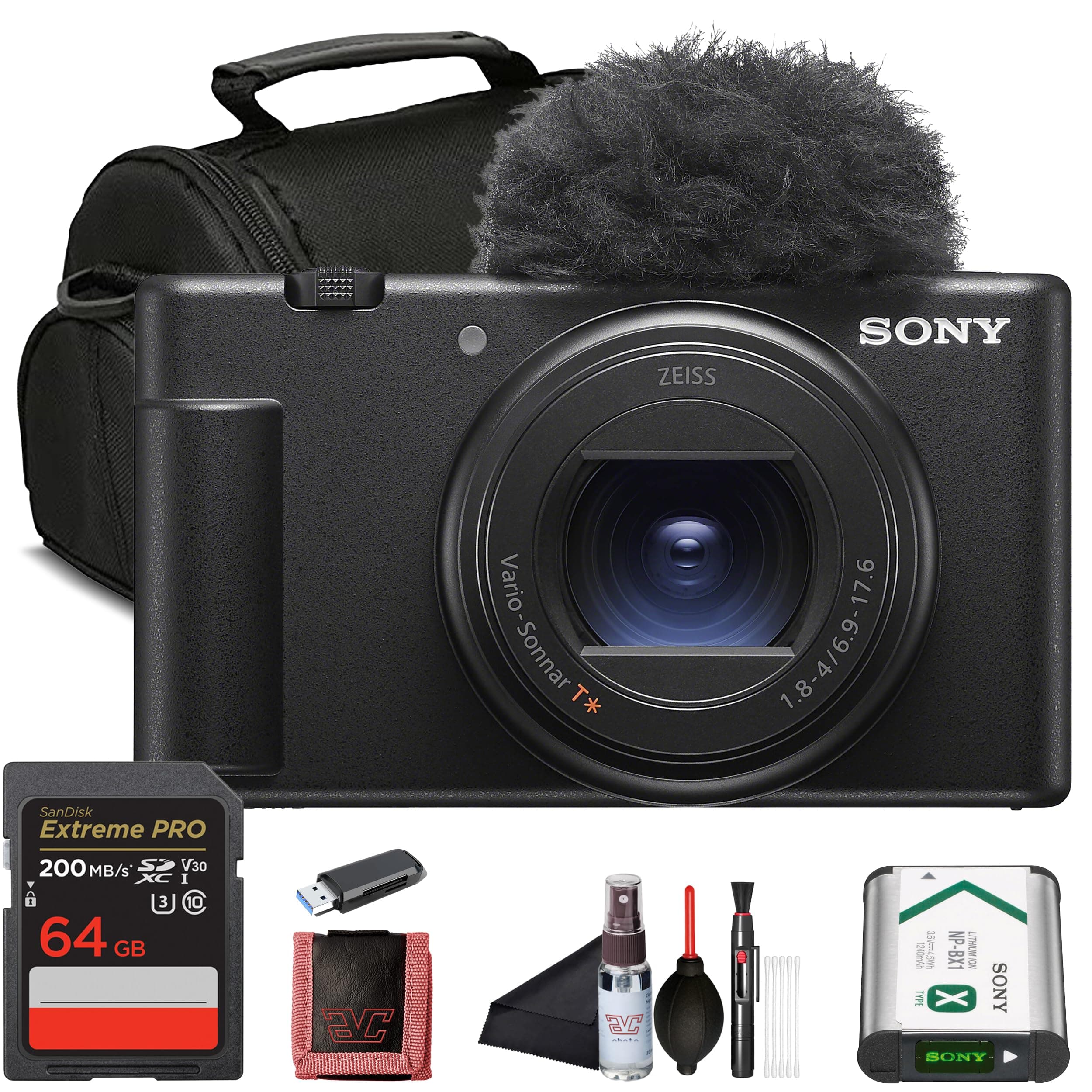 Sony ZV-1 II Compact Vlogging Camera (ILCZV-1M2/B) – 20.1 MP 1″ Sensor, 18–50 mm Wide-Angle Zoom, 4K Video w/ 64GB Memory Card, Deluxe Soft Bag, Flex Tripod and More