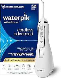 Waterpik Cordless Advanced 2.0 Water Flosser For Teeth, Gums, Braces, Dental Care With Travel Bag and 4 Tips, ADA Accepted, Rechargeable, Portable, and Waterproof, White WP-580, Packaging May Vary