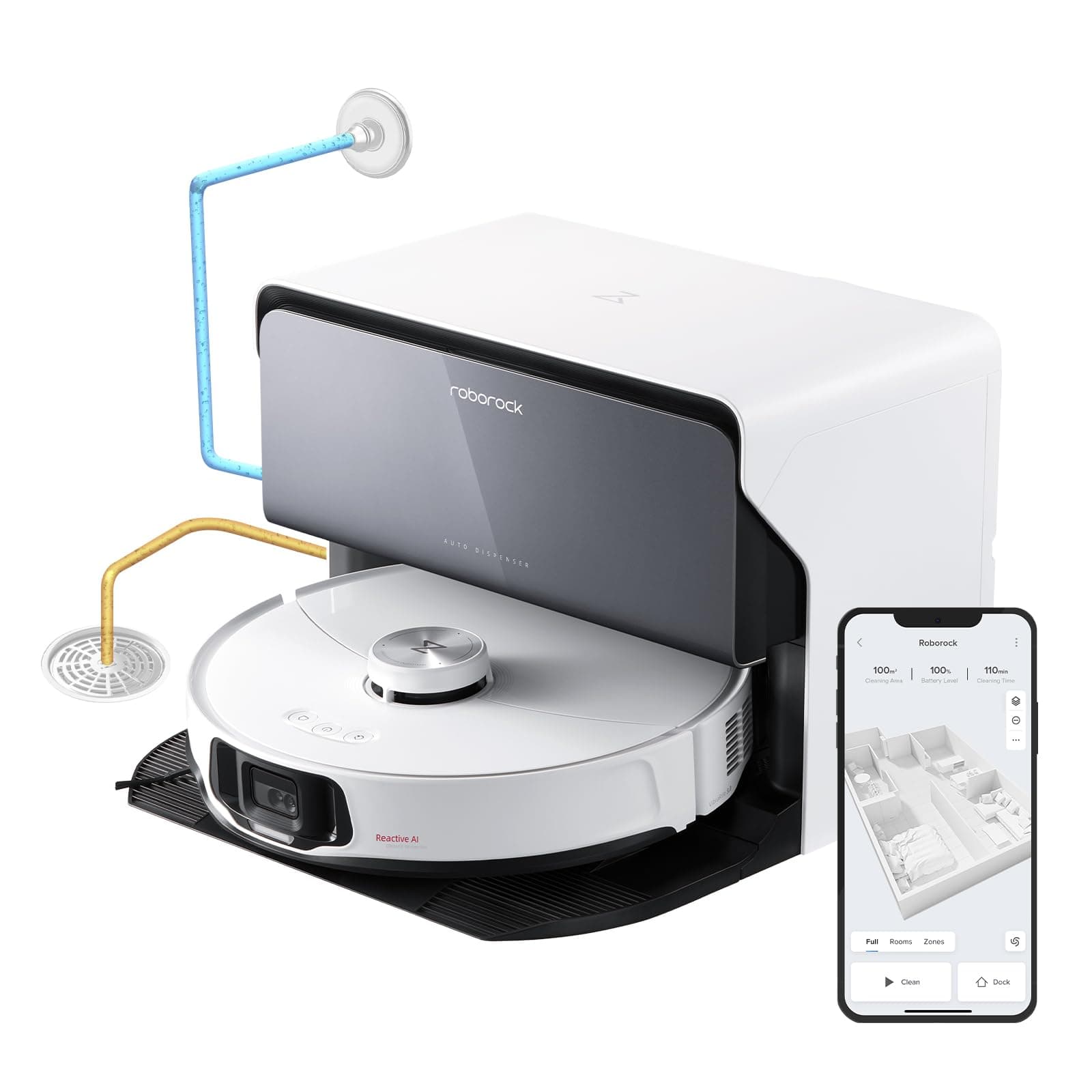 roborock S8 MaxV Ultra with Refill & Drainage System Robot Vacuum and Mop, Check Installation Space First, FlexiArm Design, Auto Mop Wash&Dry 10000Pa Suction, Obstacle Avoidance, 20mm Auto Mop Lifting