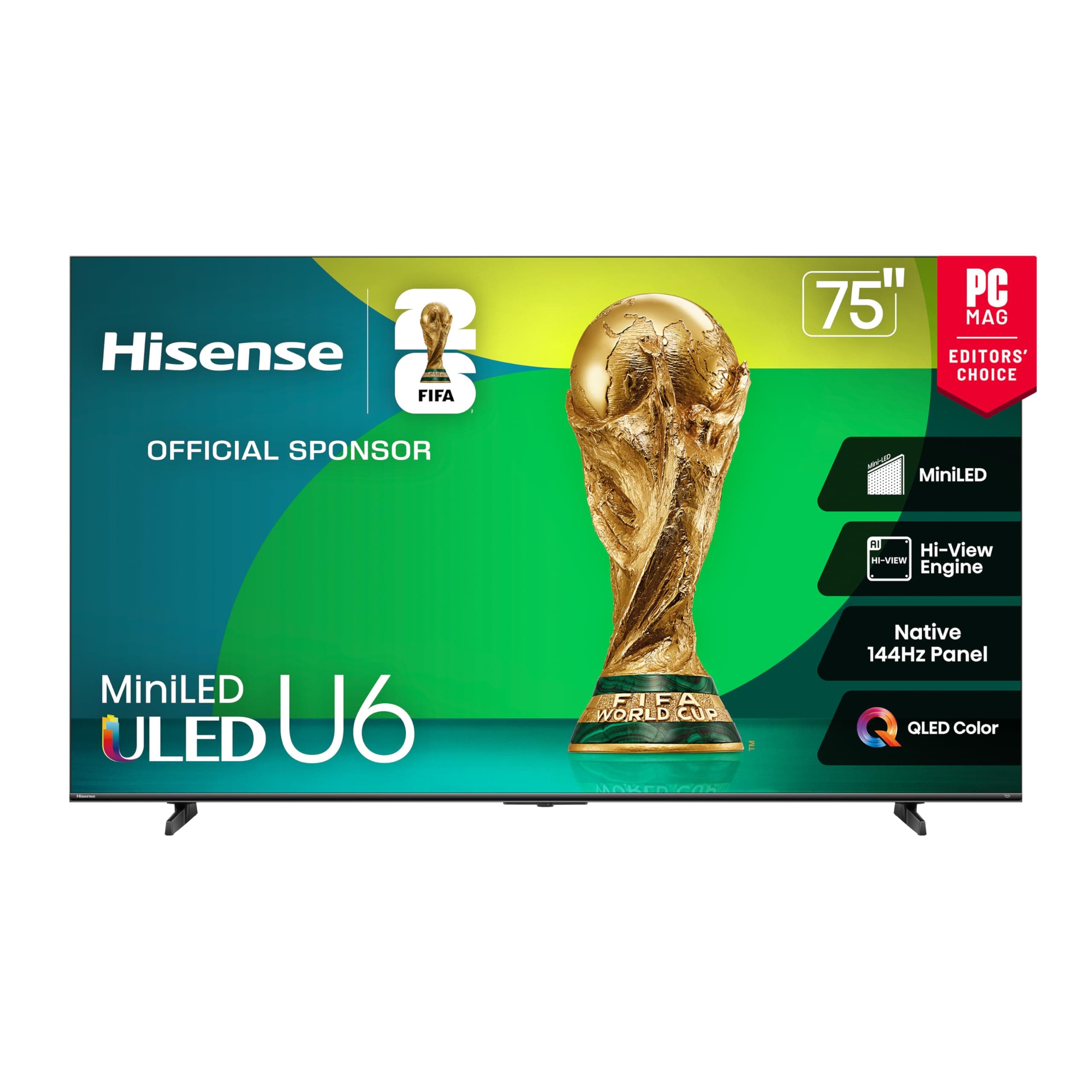Hisense 75" Class U6 Series Mini-LED 4K UHD Smart Fire TV (75U65QF, 2025 Model) - QLED, HDR10+, Native 144Hz, Dolby Vision IQ, Dolby Atmos, Game Mode Pro, ALLM, Alexa Built in, Black