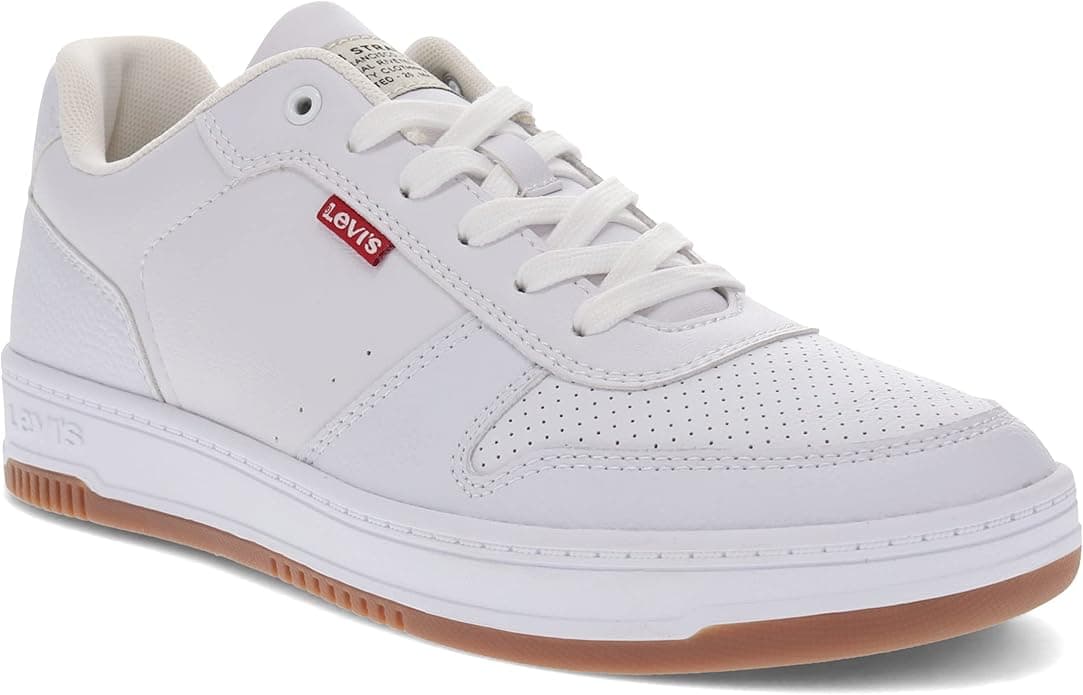 Levi's Mens Drive Lo Synthetic Leather Casual Lace Up Sneaker Shoe, White/Gum, 12 M