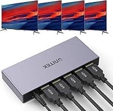 Unitek HDMI Splitter 4-Port 1 in 4 Out 4K TV/Video Splitter & Duplicator Supports 1 Computer to 4 Monitors HDCP 1.4 LED Plug & Play Mirror for Fire Stick, PS5, Xbox (Not Extend)