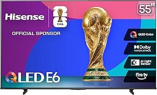 Hisense 55" E6 Cinema Series QLED 4K UHD Smart Fire TV (55E6QF, 2025 Model) - QLED, AI Light Sensor, Dolby Vision · Atmos, Voice Remote with Alexa, Motion Rate 120, HDR 10+ Adaptive, Game Mode Plus